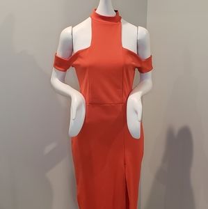 SOLD!!  Missguided brand orange fitted dress with side split